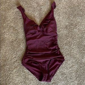 Plum ruched swim suit